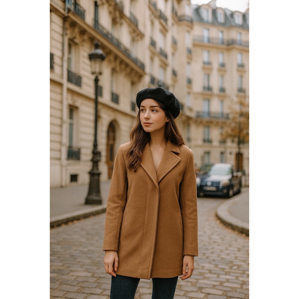 United Colors Benetton Coat Womens 4 Tan Wool Minimalist Preppy Classic Luxury